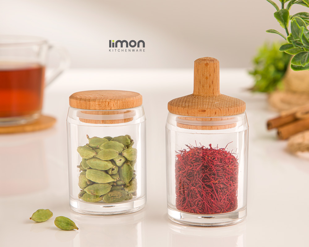 شیشه زعفران درب چوبی لیمون
